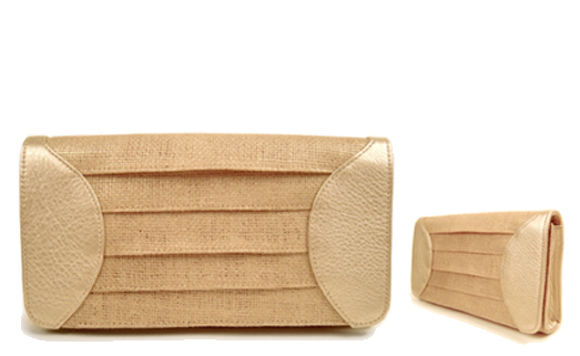 Morgan - Fashionably Late - Gold Painted Cream Burlap with Gold Leather Trim
